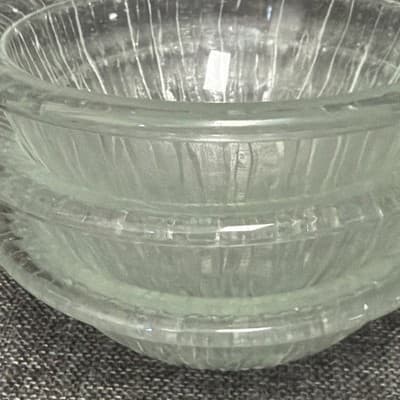 Vintage 6” Bark Or Ice Glass Dessert Or Soup Bowls With Lip Set of 8 Clear Glows - Thumbnail 15