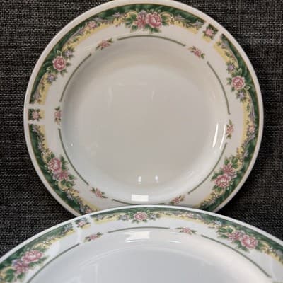 Set 4 Vintage Salad Lunch Plates 8” Farberware Legend Green Pink Flowers Gold
