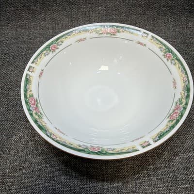 9 Inch Serving Bowl Part of The Farberware Legend Green Pink Flowers Gold 435K - Thumbnail 3