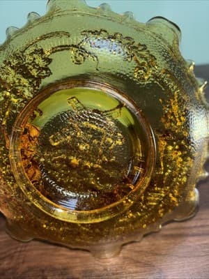 VTG Imperial Glass Amber Windmill Scene Ruffled Crimped Edge Bowl Heavy Dish - Thumbnail 11