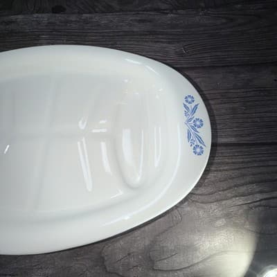 Corning Ware Oval Serving Platter Blue Cornflower P19 Meat Tray Vintage - Thumbnail 2