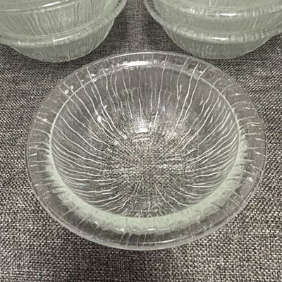 Vintage 6” Bark Or Ice Glass Dessert Or Soup Bowls With Lip Set of 8 Clear Glows - Thumbnail 7