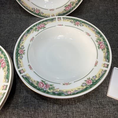 Set 4 Vintage Soup Pasta Bowls 9” Farberware Legend Green Pink Flowers Gold 435K - Thumbnail 9