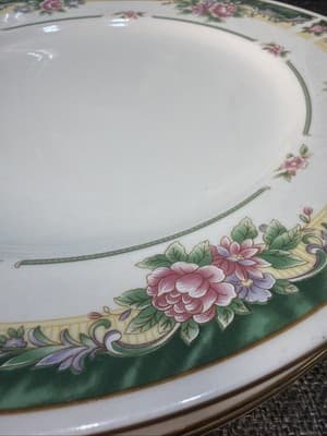 Set 4 Vintage Dinner Plates 10.5” Farberware Legend Green Pink Flowers Gold 435K - Thumbnail 4