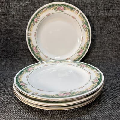 Set 4 Vintage Salad Lunch Plates 8” Farberware Legend Green Pink Flowers Gold - Thumbnail 2