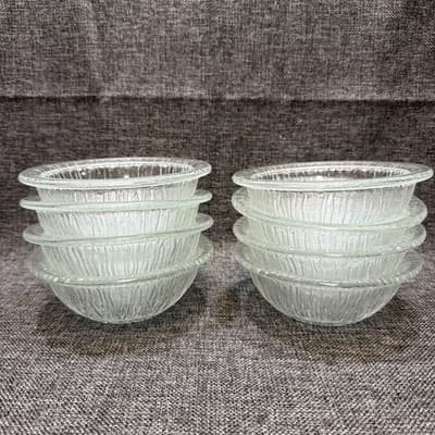 Vintage 6” Bark Or Ice Glass Dessert Or Soup Bowls With Lip Set of 8 Clear Glows - Thumbnail 2