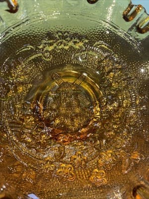 VTG Imperial Glass Amber Windmill Scene Ruffled Crimped Edge Bowl Heavy Dish - Thumbnail 3