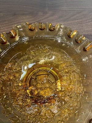VTG Imperial Glass Amber Windmill Scene Ruffled Crimped Edge Bowl Heavy Dish - Thumbnail 6