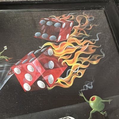 MICHAEL GODARD FRAMED-BLACK-13.25 “SHOOT THE WAD" Olive Flaming Dice 2010 Print - Thumbnail 5