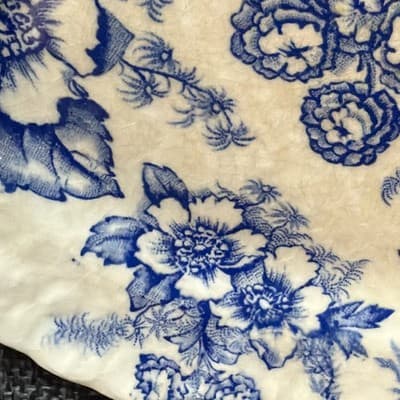 Vintage Taylor Smith Taylor Dogwood Pickle Small Oval Plater Blue Flowers Patina - Thumbnail 6