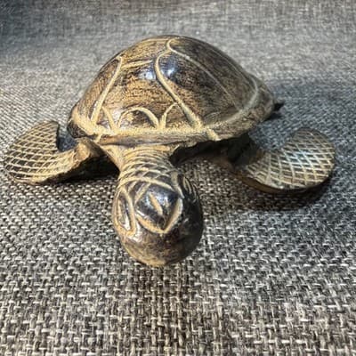 Vintage Metal Sea Turtle Heavy Cast Iron Desk Paperweight Figurine Detailed - Thumbnail 3