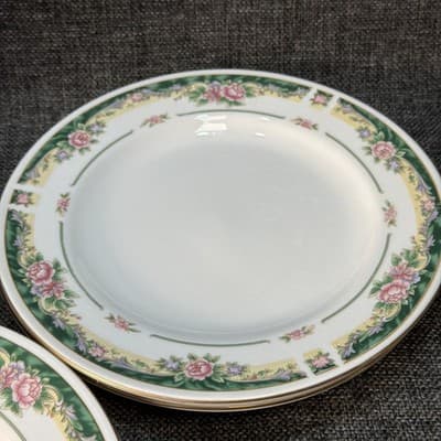Set 4 Vintage Salad Lunch Plates 8” Farberware Legend Green Pink Flowers Gold - Thumbnail 11