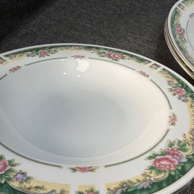 Set 4 Vintage Soup Pasta Bowls 9” Farberware Legend Green Pink Flowers Gold 435K - Thumbnail 4