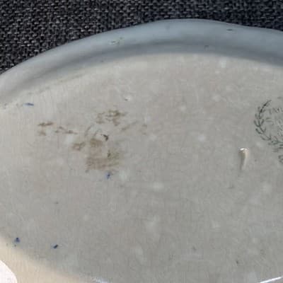 Vintage Taylor Smith Taylor Dogwood Pickle Small Oval Plater Blue Flowers Patina - Thumbnail 11