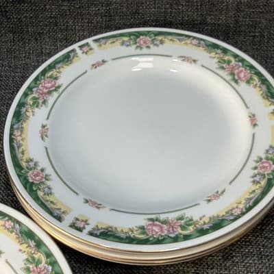 Set 4 Vintage Salad Lunch Plates 8” Farberware Legend Green Pink Flowers Gold - Thumbnail 10