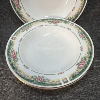 Set 4 Vintage Soup Pasta Bowls 9” Farberware Legend Green Pink Flowers Gold 435K - Thumbnail 3