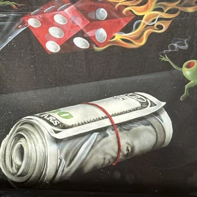 MICHAEL GODARD FRAMED-BLACK-13.25 “SHOOT THE WAD" Olive Flaming Dice 2010 Print - Thumbnail 3