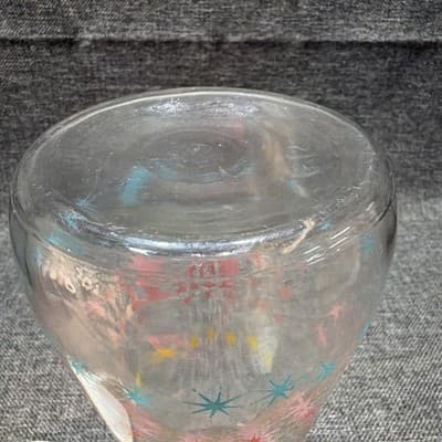 Vintage Hazel Atlas Atomic Starburst Juice Glass Carafe Pink Blue Yellow w Lid - Thumbnail 10
