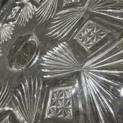 EAPG Bryce Higbee Melrose Cake Stand Sheaf and Diamond Clear Glass 1894 UV Glow - Thumbnail 6