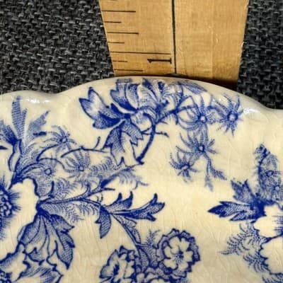 Vintage Taylor Smith Taylor Dogwood Pickle Small Oval Plater Blue Flowers Patina - Thumbnail 18