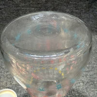 Vintage Hazel Atlas Atomic Starburst Juice Glass Carafe Pink Blue Yellow w Lid - Thumbnail 6