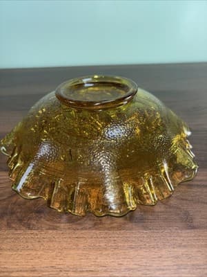 VTG Imperial Glass Amber Windmill Scene Ruffled Crimped Edge Bowl Heavy Dish - Thumbnail 9