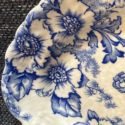 Vintage Taylor Smith Taylor Dogwood Pickle Small Oval Plater Blue Flowers Patina - Thumbnail 7