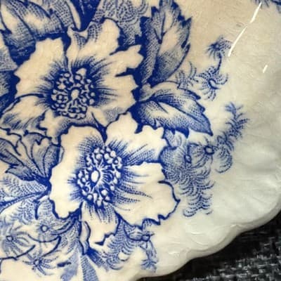 Vintage Taylor Smith Taylor Dogwood Pickle Small Oval Plater Blue Flowers Patina - Thumbnail 5