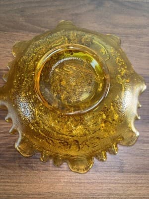 VTG Imperial Glass Amber Windmill Scene Ruffled Crimped Edge Bowl Heavy Dish - Thumbnail 10