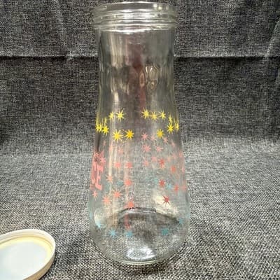 Vintage Hazel Atlas Atomic Starburst Juice Glass Carafe Pink Blue Yellow w Lid - Thumbnail 7