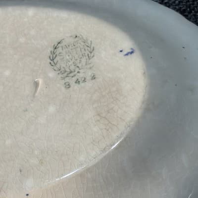 Vintage Taylor Smith Taylor Dogwood Pickle Small Oval Plater Blue Flowers Patina - Thumbnail 12