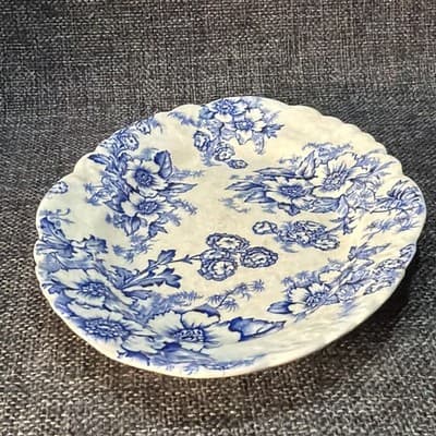 Vintage Taylor Smith Taylor Dogwood Pickle Small Oval Plater Blue Flowers Patina - Thumbnail 9
