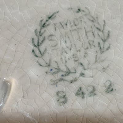 Vintage Taylor Smith Taylor Dogwood Pickle Small Oval Plater Blue Flowers Patina - Thumbnail 13