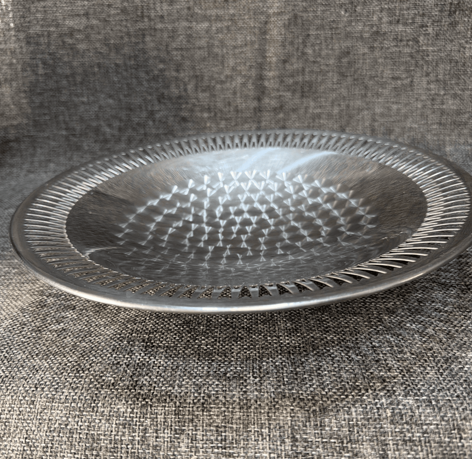 Vintage Fentone Stainless Steel Bowl Fruit Dish MCM Atomic UFO Pierced Rim