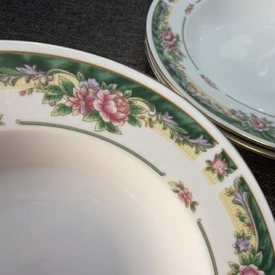 Set 4 Vintage Soup Pasta Bowls 9” Farberware Legend Green Pink Flowers Gold 435K - Thumbnail 6