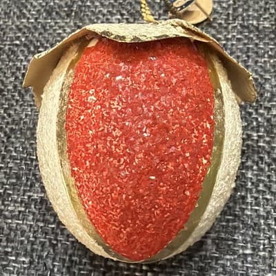 Vintage Paper Ornament Acorn Made In Austria With Blue Tag Attached Red Gold - Thumbnail 8