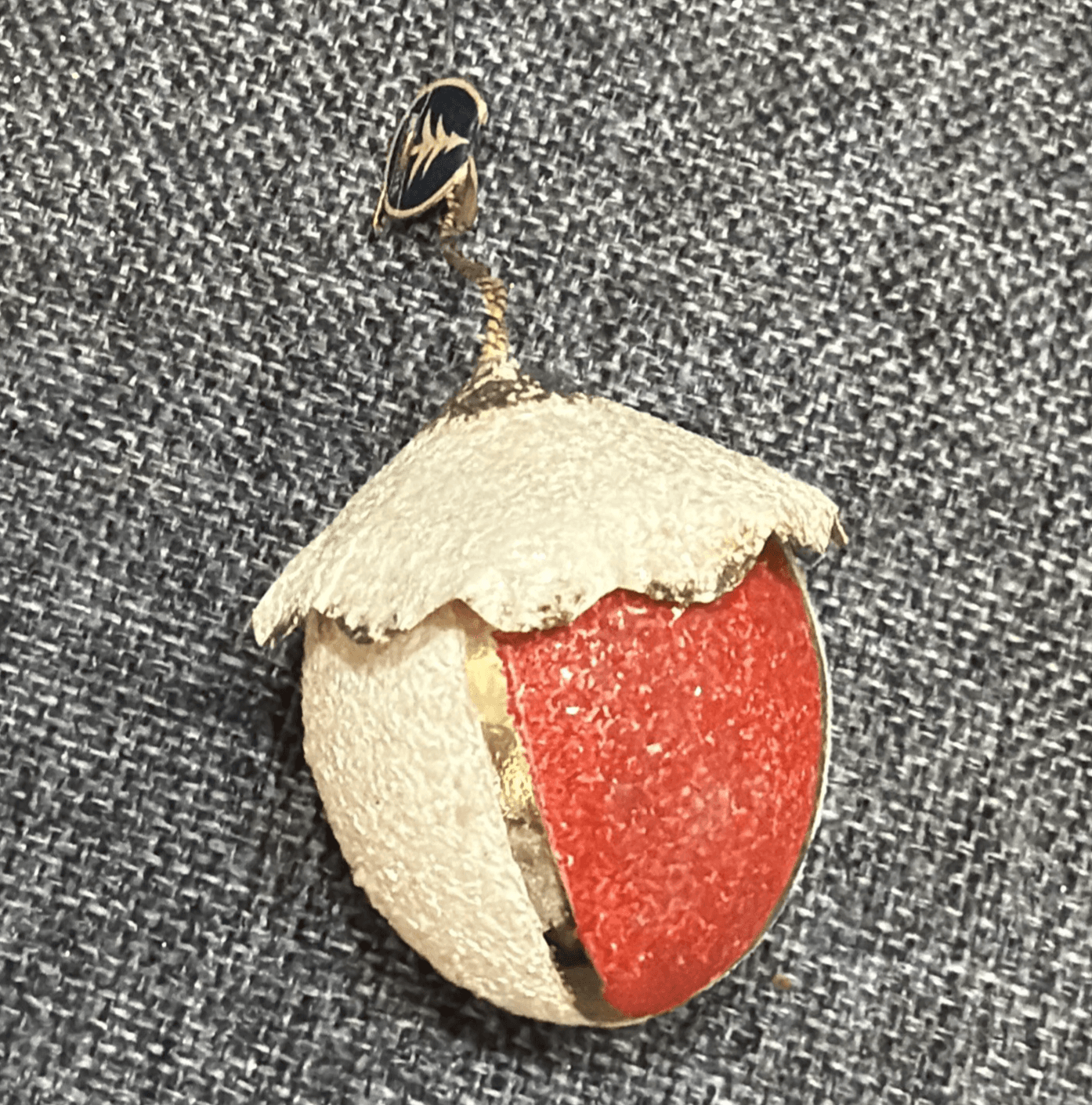 Vintage Paper Ornament Acorn Made In Austria With Blue Tag Attached Red Gold