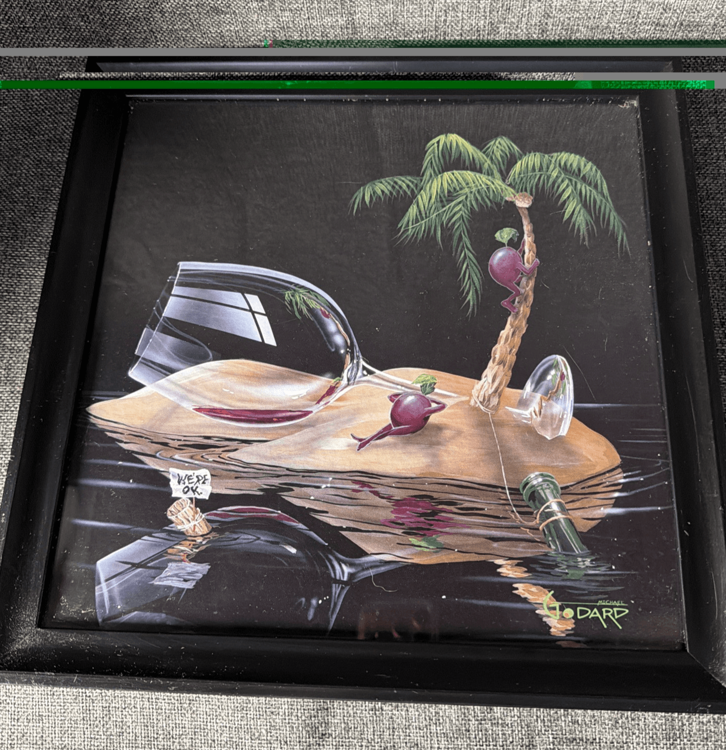 MICHAEL GODARD - FRAMED-BLACK-13.5" “LOST IN PARADISE"- PRINT 2010 Wine Glass