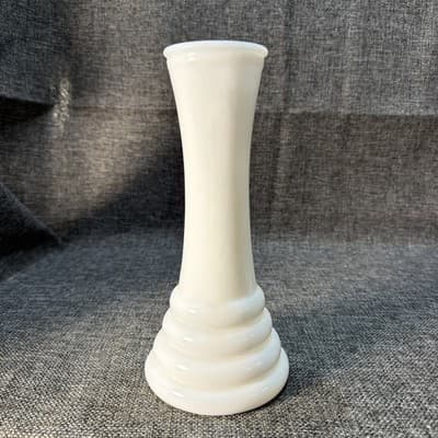 Vintage White Milk Glass Bud Vase 8" Tiered Base Mid Century Farmhouse Style - Thumbnail 5