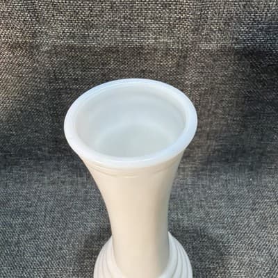 Vintage White Milk Glass Bud Vase 8" Tiered Base Mid Century Farmhouse Style - Thumbnail 2