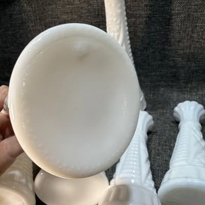 Vtg Lot 8 Stars & Bars White Milk Glass Bud Vase Event Wedding Cottage 9" And 6” - Thumbnail 15