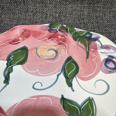 Jan Pugh Signed Triumph Treasure Pottery Plate Hand-Painted Floral Ruffled Edge - Thumbnail 5