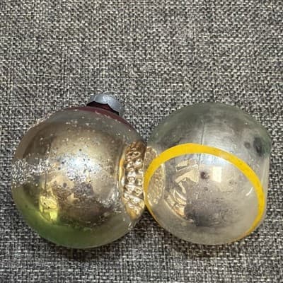 Lot Of 2 Vtg Shiny Bright Ball Double Indent Ornaments Red Yellow Blue MADE USA - Thumbnail 4