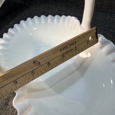Large Oval Glass Fenton Fruit Basket Hobnail Handled Milk Glass Brides Flower - Thumbnail 16