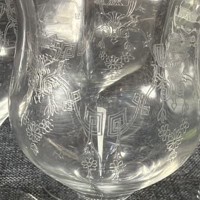 Set of 5 Vintage Deep Plate Acid Etched Lead Crystal Goblets 365nm UV Glow Mint - Thumbnail 5