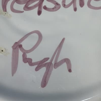 Jan Pugh Signed Triumph Treasure Pottery Plate Hand-Painted Floral Ruffled Edge - Thumbnail 8