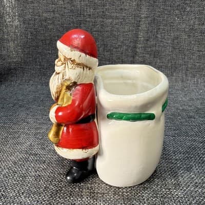 Vintage Napco Santa Claus Holding Gift Bag Planter Figurine 5" With Label - Thumbnail 4