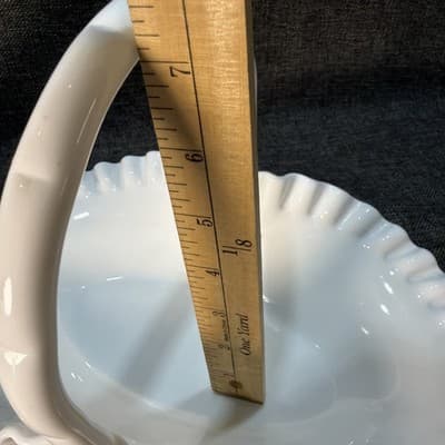 Large Oval Glass Fenton Fruit Basket Hobnail Handled Milk Glass Brides Flower - Thumbnail 13