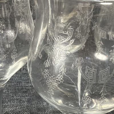 Set of 5 Vintage Deep Plate Acid Etched Lead Crystal Goblets 365nm UV Glow Mint - Thumbnail 6