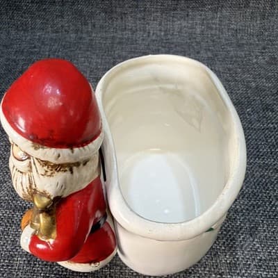 Vintage Napco Santa Claus Holding Gift Bag Planter Figurine 5" With Label - Thumbnail 5